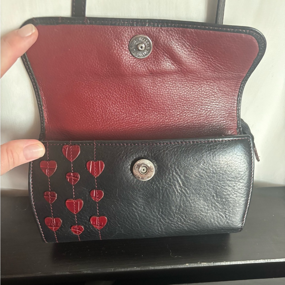 Vintage Brighton Black Leather Shoulder Bag with Red Heart - Picture 5 of 14